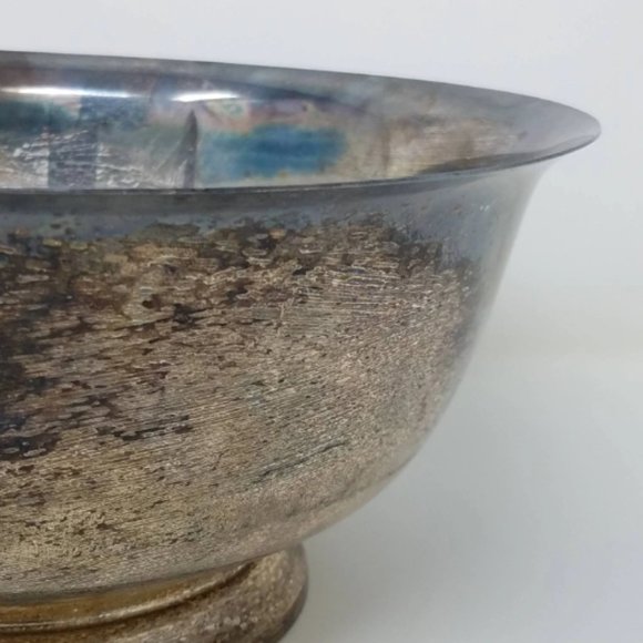 Vintage Silver Patinaed Large Pedestal Bowl, Paul Revere Reproduction #10 - Picture 2 of 9